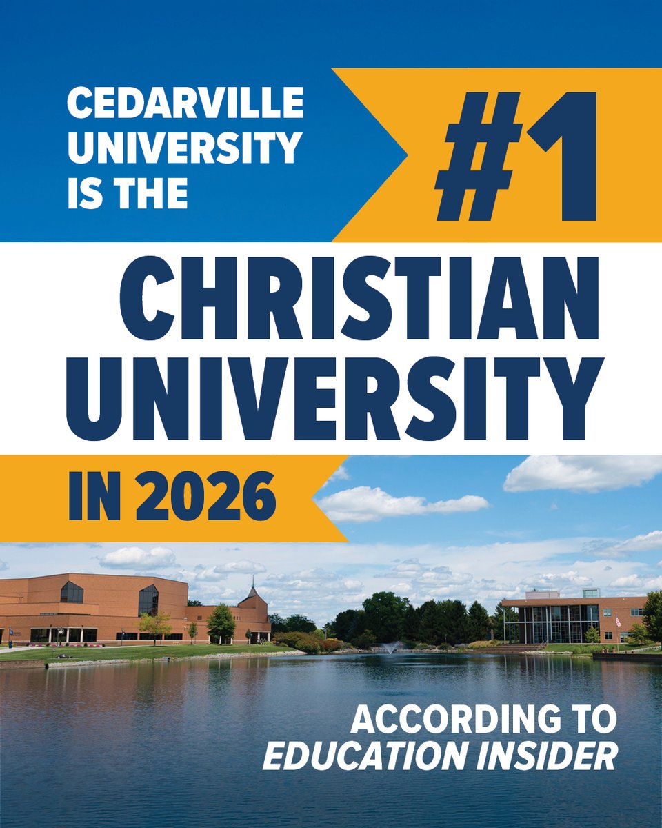 TheGradSchoolCU's tweet photo. 🏆 Cedarville University named the Top Christian University for 2026 by Education Insider!

This honor recognizes our commitment to biblical integration, academic excellence, and strong career outcomes.

➡️ Read more: https://t.co/hNN4x4w6Oj

#ChristianCollege #CollegeSearch https://t.co/WdMvgalGL8