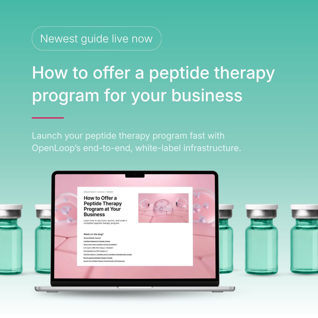 openloophealth's tweet photo. How do you turn peptide therapy interest into a live, revenue-generating program?

OpenLoop Health’s latest blog breaks down what it actually takes to launch and scale a peptide therapy program, while navigating  clinical compliance.

Get the full guide 👉 https://t.co/BZ9krsRPmF https://t.co/bYY1FUoVVu