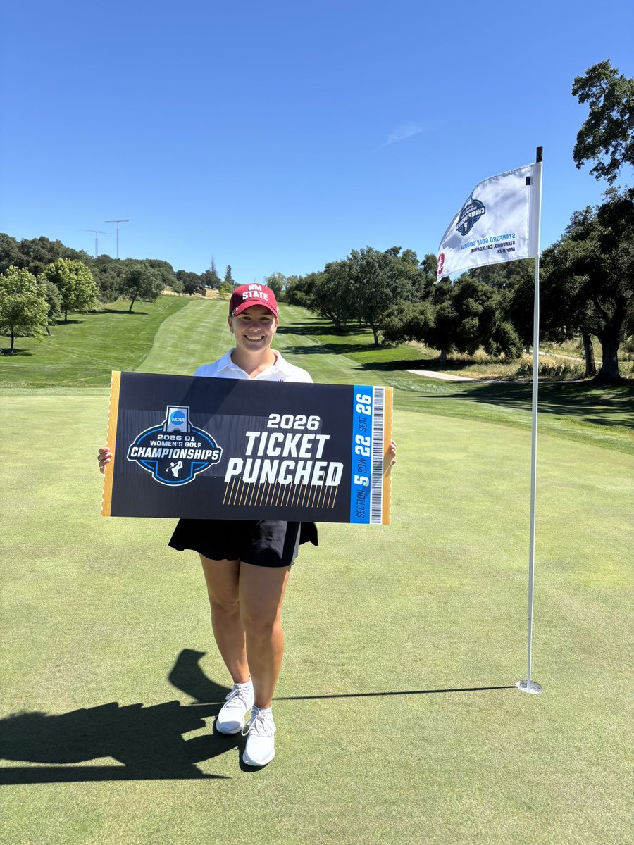 NMStateWGolf's tweet photo. Championship bound!🤠

Emma becomes the first Aggie to qualify for the NCAA Championship since @AlenaSharp in 2002!🔥

#AggieUp https://t.co/AqhKHzW67J