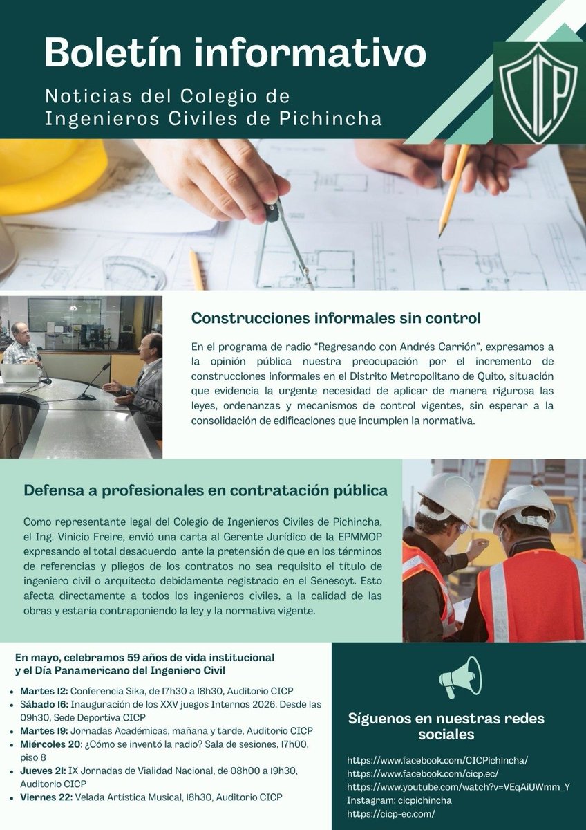 CICPichincha's tweet photo. BOLETÍN INFORMATIVO  PROGRAMACIÓN DE ACTIVIDADES DEL C.I.C.P. https://t.co/OrBeQrxDV9