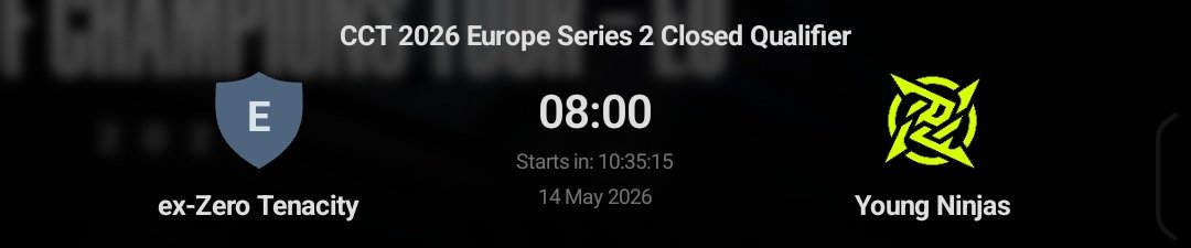 GhostEsportpick's tweet photo. CS2 | CCT Europe Qualifer 💥
ex-Zero Tenacity 🆚 Young Ninjas
🎯 Pick: Young Ninjas (ML)
📊 Cuota: 1.76
Los "ninjas" llegan con mejores métricas individuales. ¡Vamos por el verde! 🟢
#CS2 #Esports #VRush #Betting https://t.co/yZ9zyUShAj