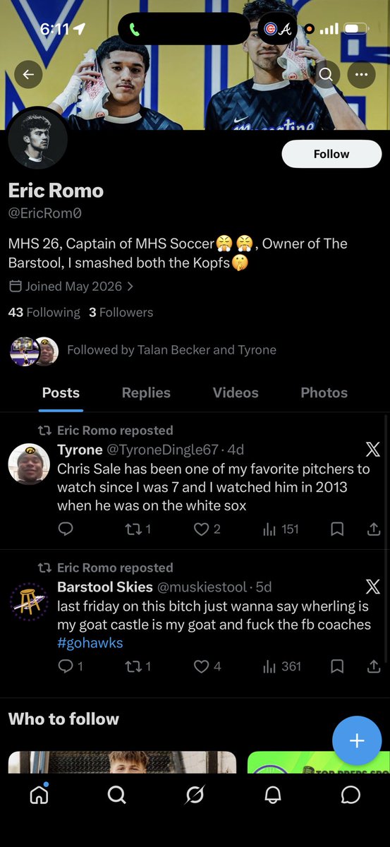 EricRomo0905's tweet photo. There has been a fake account claiming to be me. They have used pictures of me and my name to hide behind a screen and put comments about coaches and staff at MHS. I’ve never had a problem with these coaches and would never say something like that about a coach. Here is the fake. https://t.co/88RYyopBno