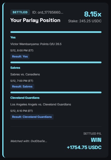 RealPolyMatch's tweet photo. @PolymarketSport Why not parlay on prediction markets to optimize your gain? https://t.co/wgo3pPsI84