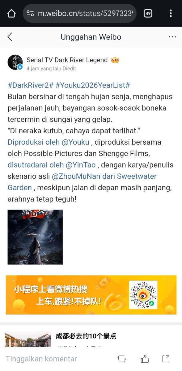 victoriaRubyzoe's tweet photo. @meeruu45 @Kutu_Purba Hooh awalnya cuman rumor dan hari itu di konfirm s2 bareng 4 drama lain, aku liat weibonya sendiri btw sutradaranya yin tao dan scrip dari zmn https://t.co/maNZ4U8bpi
