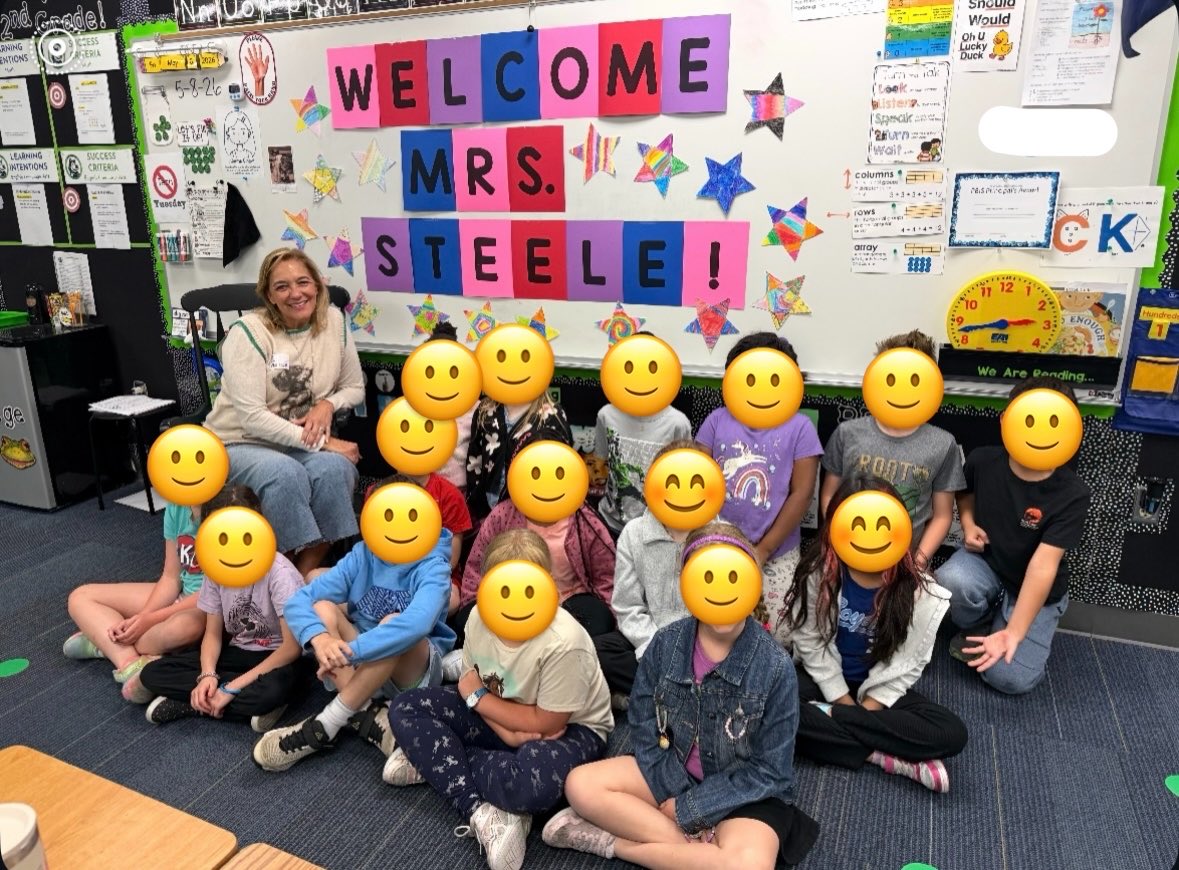 MrsHensonOPS's tweet photo. Thanks to my own preschool teacher at HN back in 95’ (where I work now) who serves on the BOE, came to do a Mad Libs activity with my 2nd graders! Lots of fun and giggles! We had the best time with you! @olatheschools @hnhuskies https://t.co/PJnwhlsscW