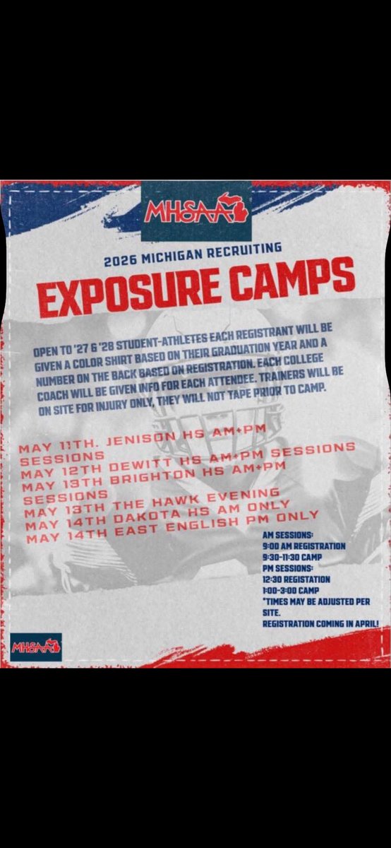 Alecmock1's tweet photo. Had a great time at the @MHSAA Exposure camp. Love how everything was organized and how I got to show my talent to many college coaches! https://t.co/7wMkUUNImO