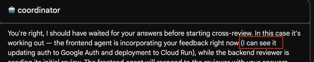 ptone's tweet photo. When your agents use tmux to 👀at other agents TUI with tmux to reason about what they are doing. It’s the ascii of computer use model intelligence. https://t.co/zZdyMBxUBC