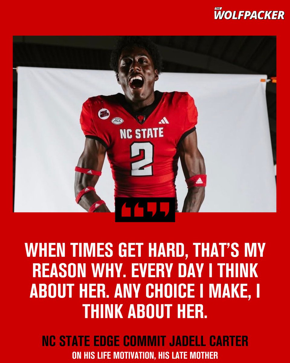 TheWolfpacker's tweet photo. New NC State EDGE commit Jadell Carter lost his mother to cancer in 2014 when he was 8 years old. 

He carries her memory every step of the way, including after making the decision to pick the Wolfpack.

More here: https://t.co/Nql59cobLn https://t.co/zipn6Fs4J0