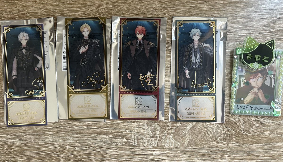 Mocacoman_25's tweet photo. 【譲渡】アイナナ EXPO 2026 DECENNIUM グッズ 購入特典 チケット風クリアカード  クリアカ
譲▶︎一織 三月 環 ナギ 陸 悠
求▶︎500円(＋送料)
郵送または22日現地手渡し。お気軽にお声掛けください◎ https://t.co/nPh3MO42ZD