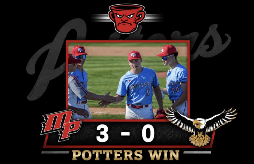 PottersBaseball's tweet photo. Potters are 3-0 winners over league-leading Dunlap. Camden Taylor dominated with 6.1 scoreless innings and 9 strikeouts. Isaac Davis hit a home run to ignite the offense and Jude Parnham and Owen Adams added key RBIs. https://t.co/HuykVB0pFd