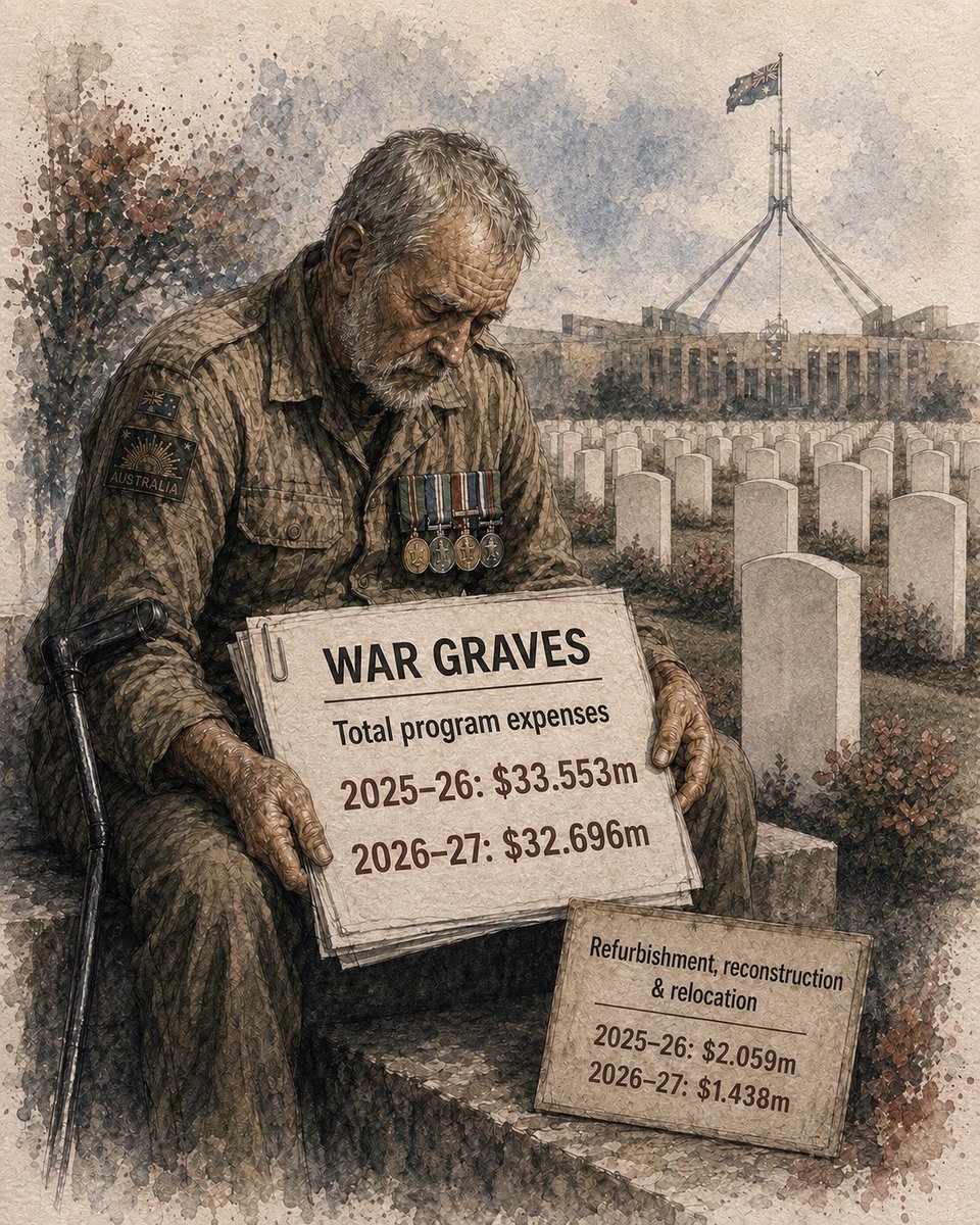 rhematt's tweet photo. This is not a good budget for Veterans and their Families.

Most people are talking about the $5,000 allied health limit because it's in the summary.

Dive deeper into the papers and you can see there are cuts everywhere to commemoration, remembrance, war graves and more. https://t.co/OGvTGJVVqx
