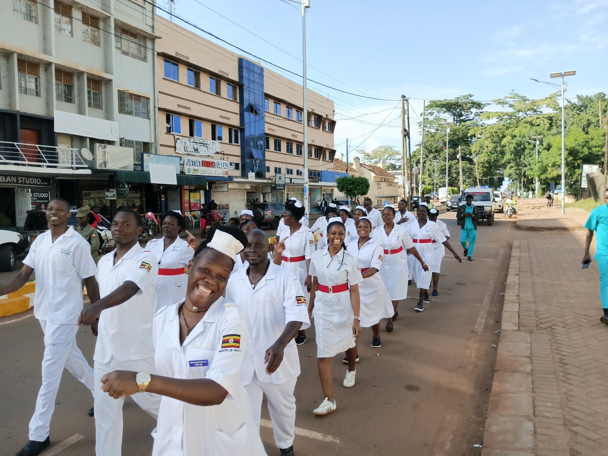 EntebbeRRH's tweet photo. The Nursing team from Entebbe Regional Referral Hospital, along with student nurses, celebrated International Nurses Day 2026 with a walk to highlight their lifesaving role. “Empowered Nurses Save Lives".
The Chief_walker was Dr. Nsubuga John Bosco , @Nsubuga210 @MinofHealthUG https://t.co/hkvBxBcXVC