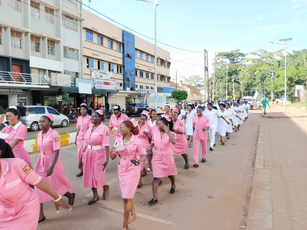 EntebbeRRH's tweet photo. The Nursing team from Entebbe Regional Referral Hospital, along with student nurses, celebrated International Nurses Day 2026 with a walk to highlight their lifesaving role. “Empowered Nurses Save Lives".
The Chief_walker was Dr. Nsubuga John Bosco , @Nsubuga210 @MinofHealthUG https://t.co/hkvBxBcXVC