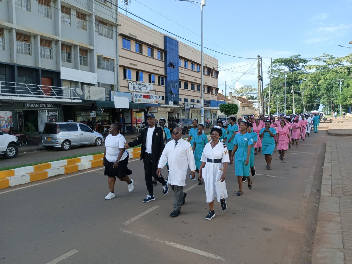 EntebbeRRH's tweet photo. The Nursing team from Entebbe Regional Referral Hospital, along with student nurses, celebrated International Nurses Day 2026 with a walk to highlight their lifesaving role. “Empowered Nurses Save Lives".
The Chief_walker was Dr. Nsubuga John Bosco , @Nsubuga210 @MinofHealthUG https://t.co/hkvBxBcXVC