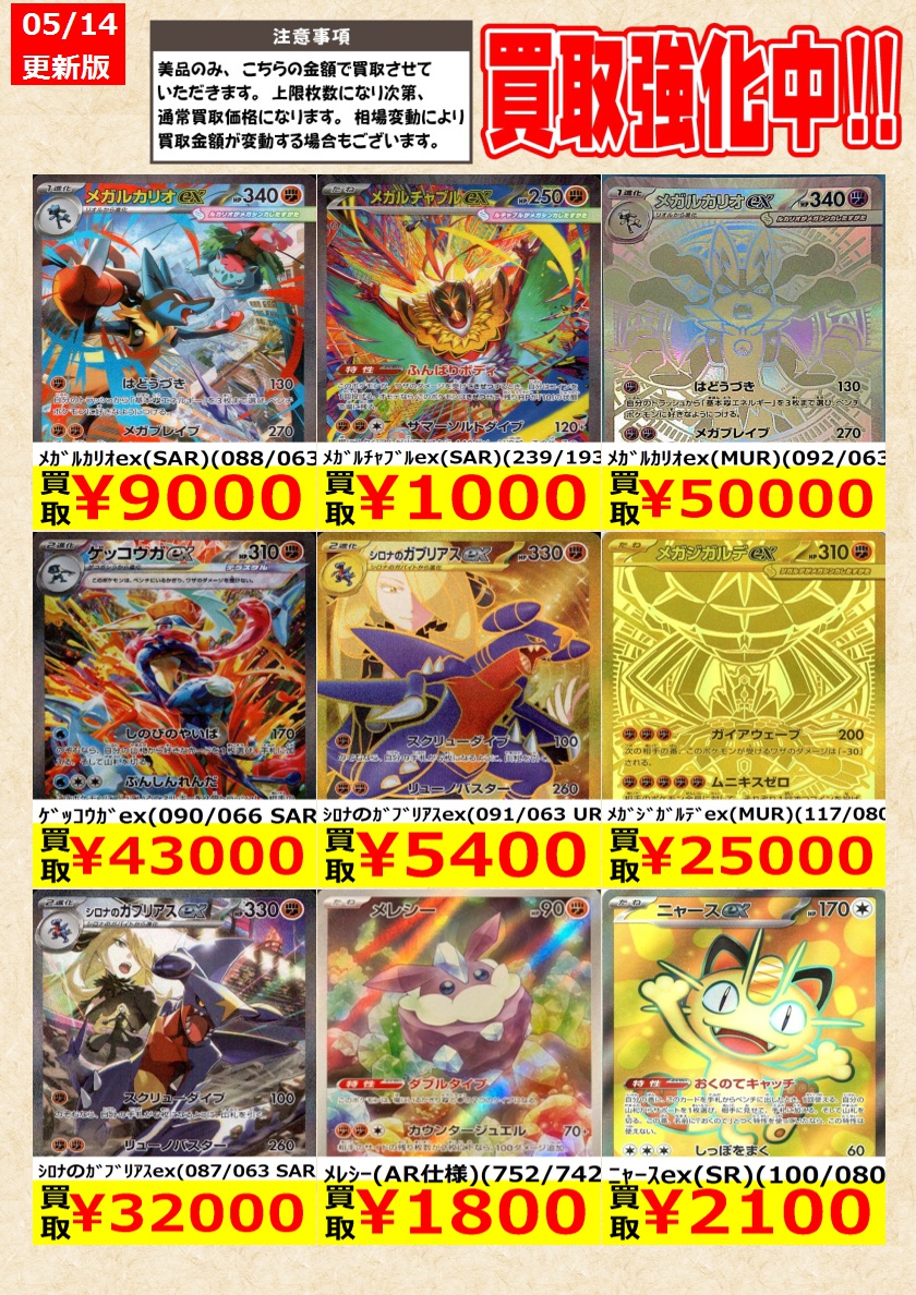 ポケモンカード】 ﾒｶﾞﾙｶﾘｵex(SAR)(088/063) ｲｰﾌﾞｲex(224/187 SAR) 告知