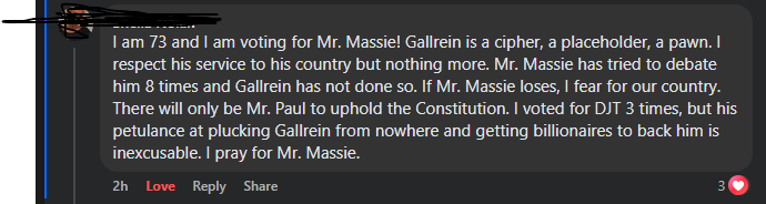 jdlyonsKY's tweet photo. A 73 year old Massie supporter posted this on the Northern Kentucky facebook page. https://t.co/EE8aDqABAB
