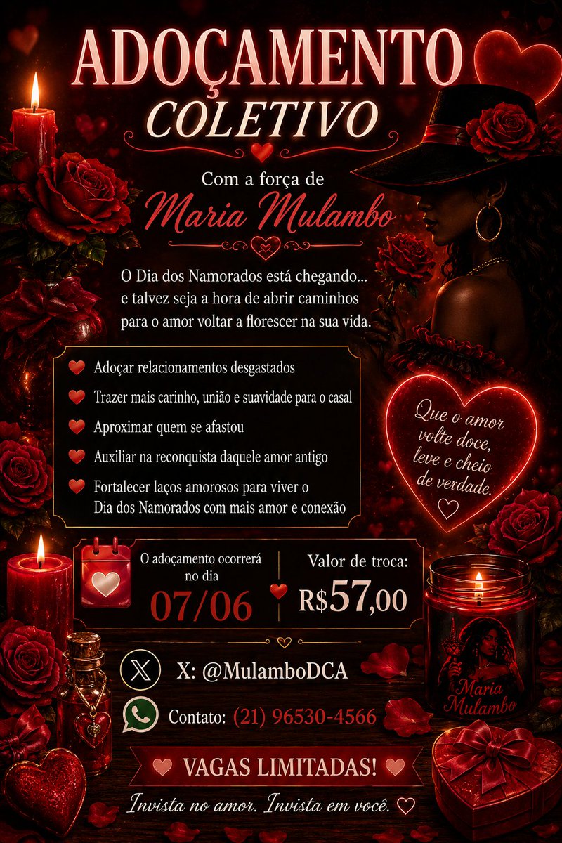 MulamboDCA's tweet photo. ❤️‍🔥✨ O amor também precisa ser cuidado… ✨❤️‍🔥

Será realizado um adoçamento coletivo com a força de Maria Mulambo em prol ao Dia dos Namorados.🌹 acesse o link e garanta a sua vaga: https://t.co/UiAfSQ3jY1.✨️ https://t.co/G45fxmP787