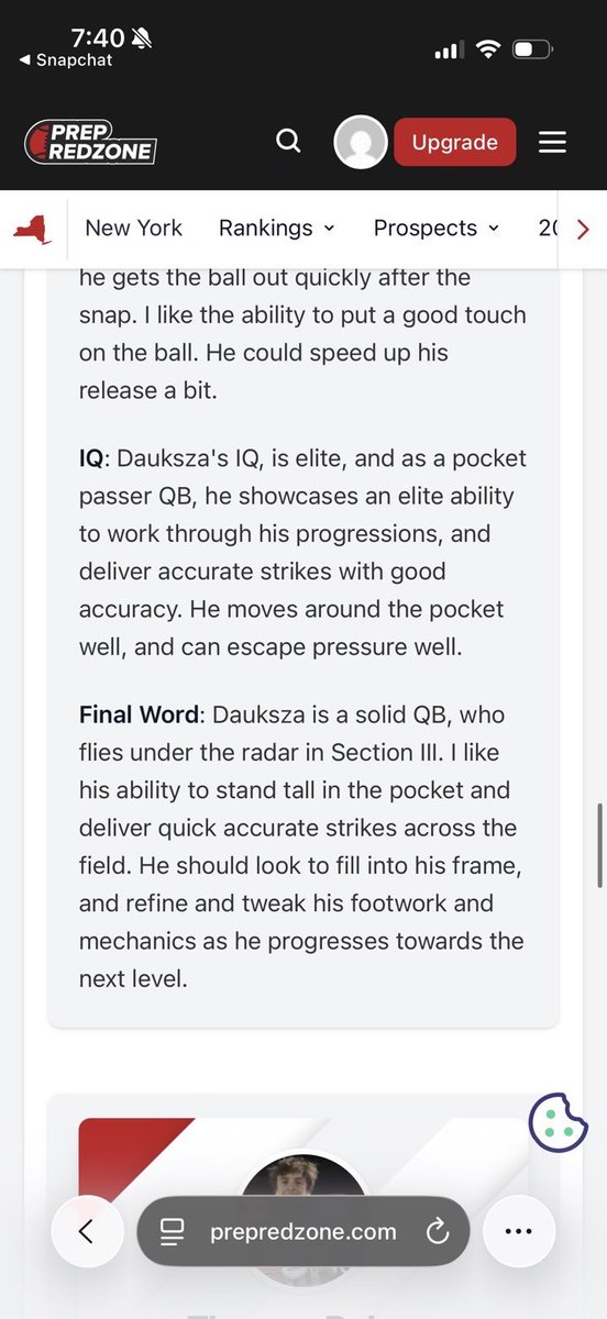 GrahamDauksza's tweet photo. Thank you @PrepRedzoneNY for ranking me as a top player in New York class of 2028 and thanks to @PRZcory for the write up! 
@JJ_Razmovski @Syracuseelite7 https://t.co/UQLDZLIlIY
