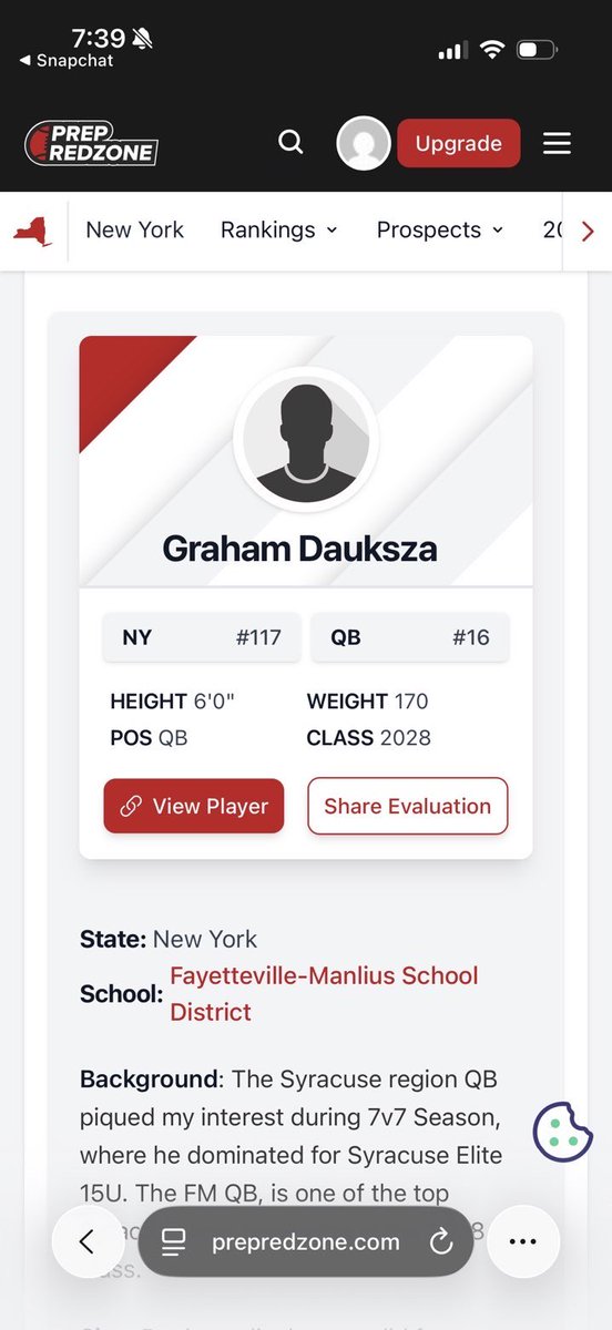 GrahamDauksza's tweet photo. Thank you @PrepRedzoneNY for ranking me as a top player in New York class of 2028 and thanks to @PRZcory for the write up! 
@JJ_Razmovski @Syracuseelite7 https://t.co/UQLDZLIlIY