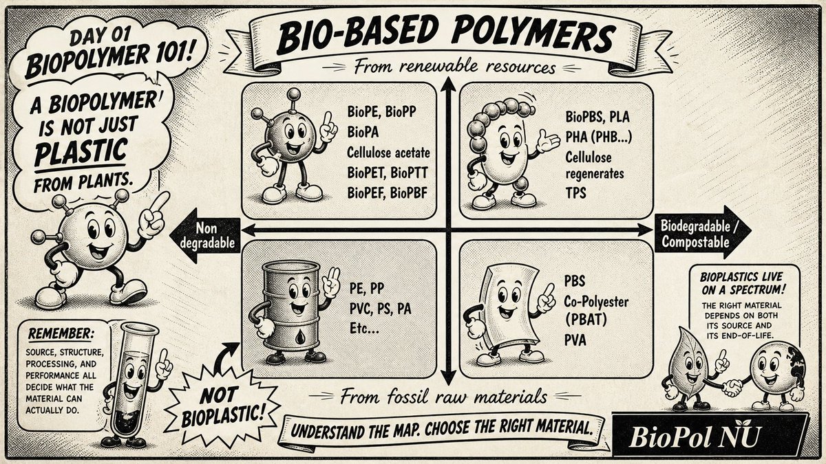 biopolymergroup's tweet photo. Bioplastic is not one box.

Some are bio-based. Some are biodegradable. Some are both. Some are neither.

The first step is separating source from end-of-life, then asking what the material is actually designed to do. https://t.co/9cLNQAS4jn