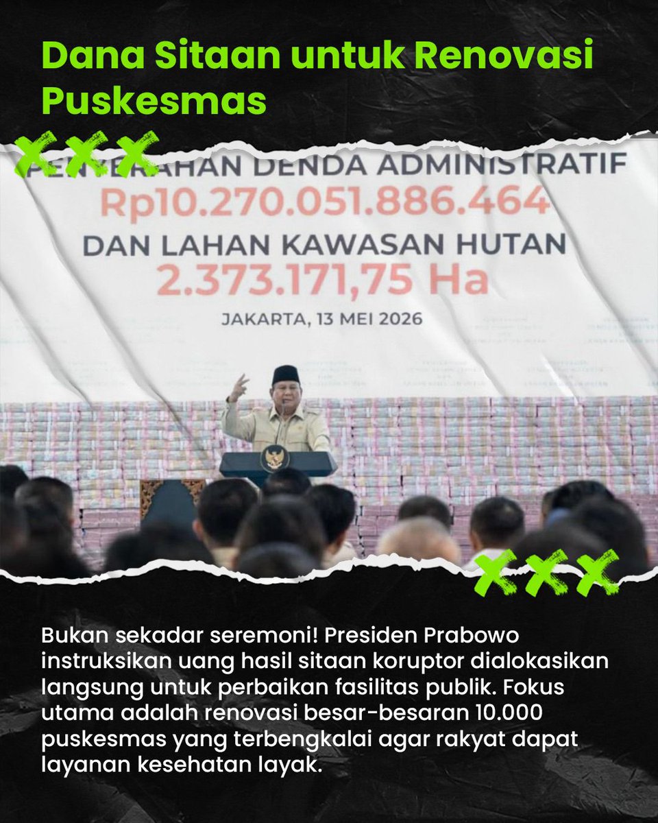 batagorena's tweet photo. Penyelamatan aset negara bukan sekadar seremoni, tapi bukti keberpihakan pada rakyat. Presiden Prabowo memastikan hasil penertiban kawasan hutan dan dana triliunan dikembalikan untuk memperbaiki sekolah, madrasah, dan layanan kesehatan #BerantasMalingNegara Kembalikan Aset Negara https://t.co/KKVH9JYvDy