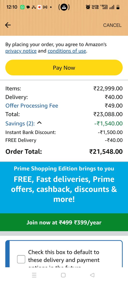 sonust's tweet photo. @amazon @AmazonHelp @amazonIN A customer pays for Prime expecting better benefits and lower charges, yet Prime users are being charged a higher offer processing fee than non-Prime users who haven’t even paid for the subscription. This is really sad of being a loyal paid member. https://t.co/RGEoXgtyhm