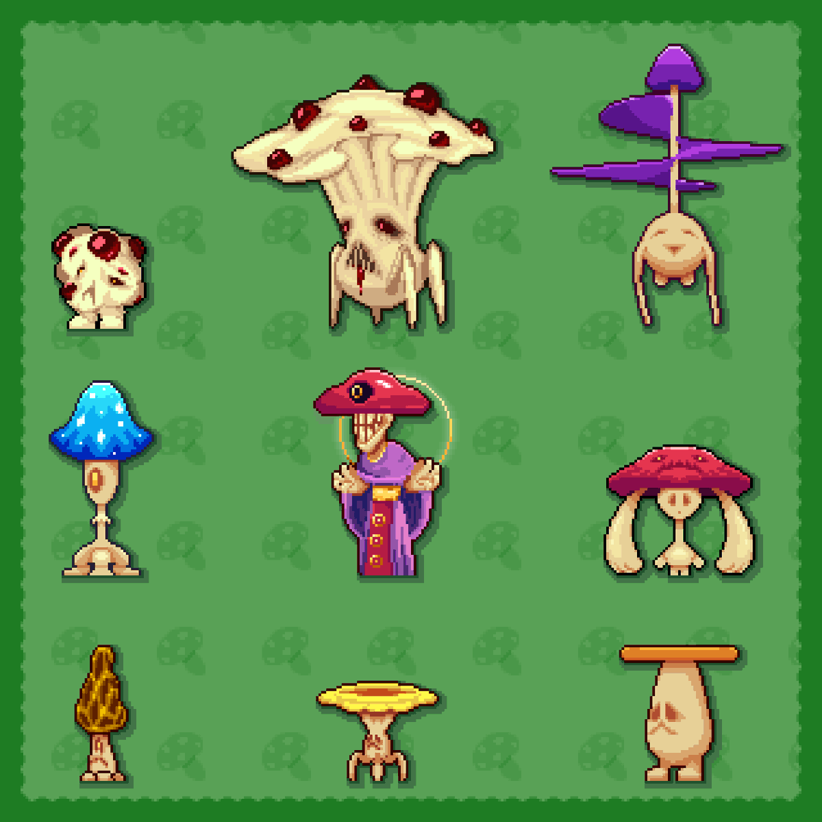 TheNarehate's tweet photo. @lvsh427 Drawing mushrooms in pixel art is so much fun! Here are some of mine, yours are super cute! https://t.co/feHeMqZbfw