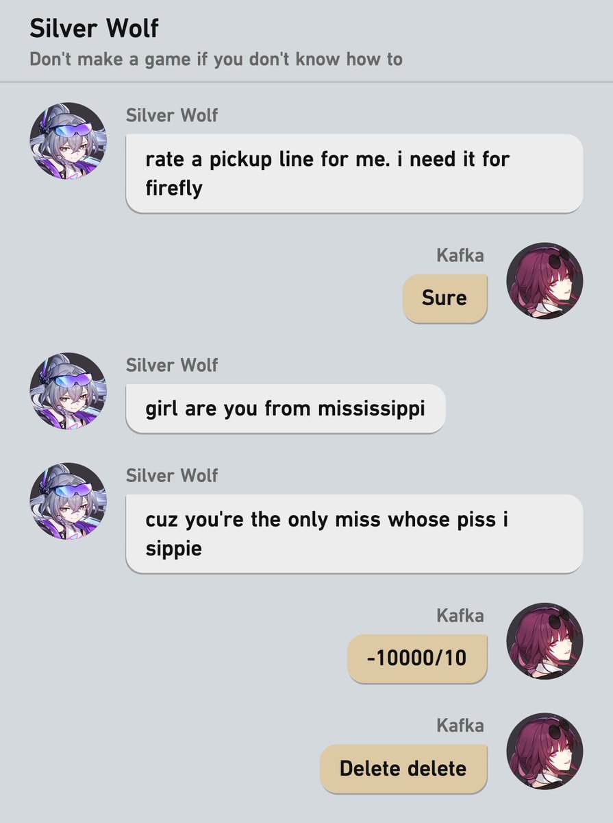 pearluxpanties's tweet photo. silverfly but SW asks kafka for rizz advice https://t.co/mYGVDMbUSW