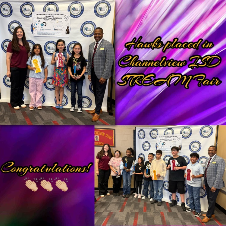 HamblenElem's tweet photo. Congratulations to all of our Hawk STREAM Fair Campus Winners! 🧪🏆 Every one of our Hawk winners (Alexa A., Celeste K. &amp; Julian A.) placed at the district level tonight! We are incredibly proud of their hard work, creativity, and dedication. Way to represent the HawkHouse! 💜🦅 https://t.co/gB2MJFQqji