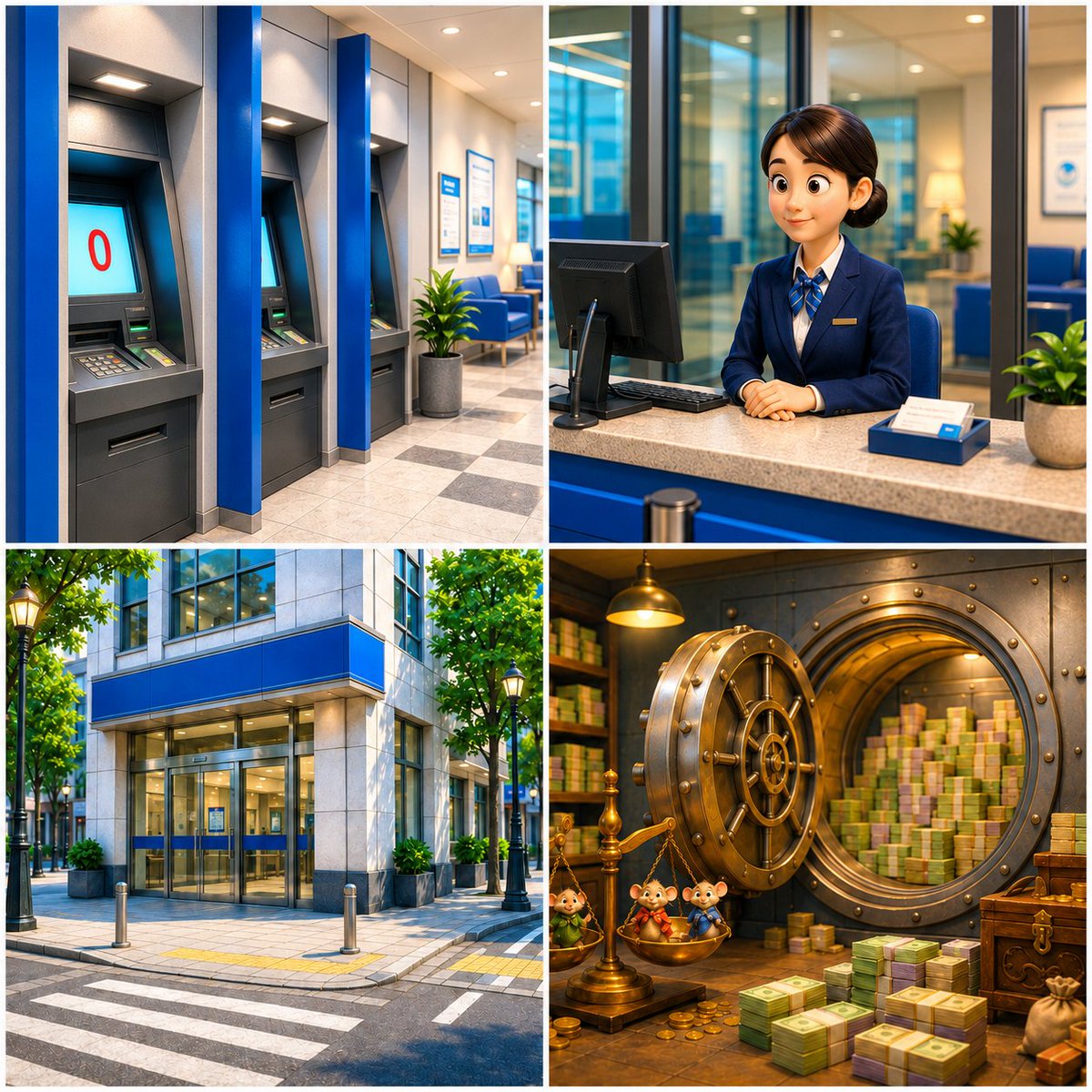 Four-Panel Bank World Storyboard