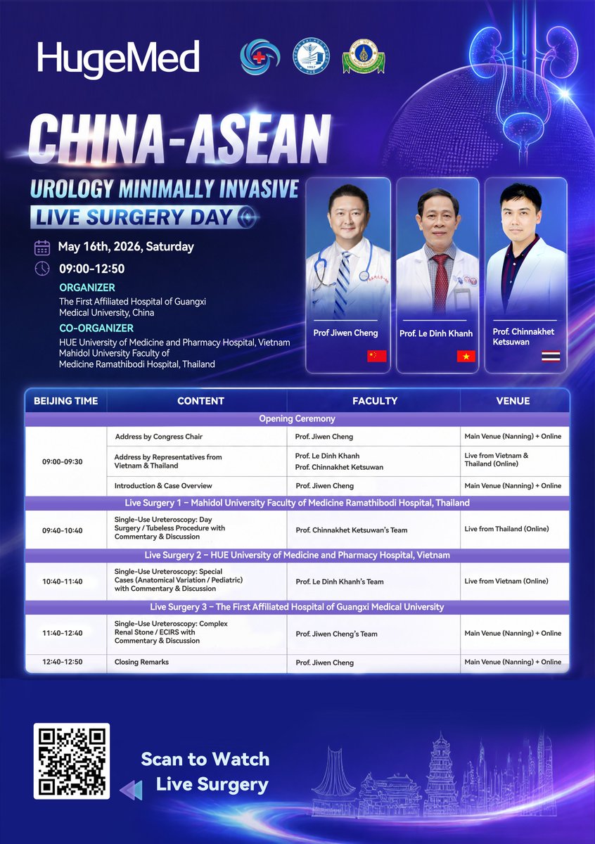 ShenzhenHugeMed's tweet photo. We cordially invite you to scan the QR code and join the Live Surgery this Saturday, May 16.

This event brings together leading urologists from China, Vietnam, and Thailand to showcase the latest advancements in stone management.

#HugeMed #Urology #LiveSurgery #ChinaASEAN https://t.co/WGsONhTn8i