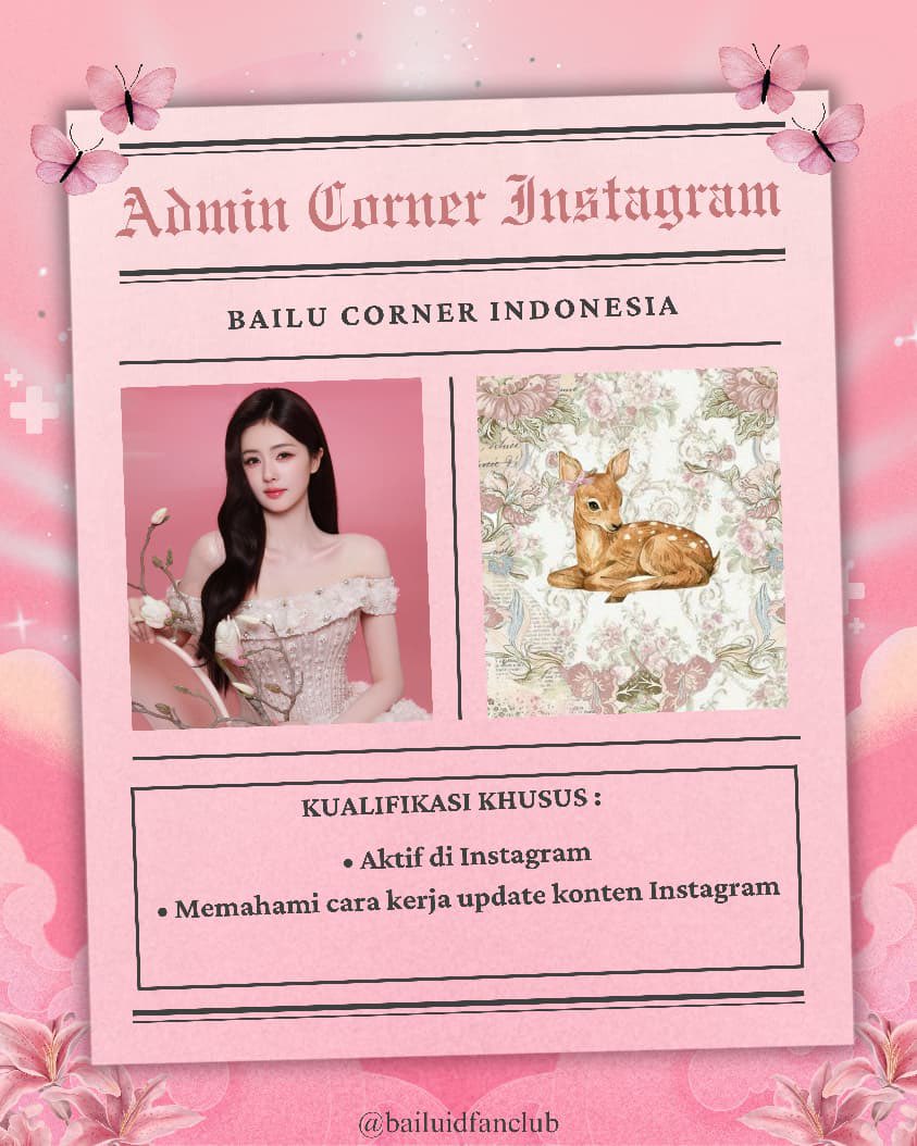 bailufanclubid's tweet photo. 📢 OPEN RECRUITMENT
Bai Lu Indonesia Official Fanclub
🗓 12 Mei – 31 Mei 2026

Bai Lu Indonesia Official Fanclub membuka kesempatan bagi penggemar Bai Lu di Indonesia untuk bergabung menjadi bagian dari kepengurusan fanclub 🤍

✨ Posisi yang dibuka:
• Admin Protector X
• Admin Corner Instagram
• Admin Corner Facebook
• Divisi Project
• Editor Corner
• Tim Protector
• Tim Corner 
• Penanggung Jawab Divisi Editor

📌 Kualifikasi Umum:
• Memiliki waktu yang cukup untuk aktif di kepengurusan
• Memiliki kemampuan manajemen waktu yang baik
• Mampu berkomunikasi dengan baik
• Profesional dan bertanggung jawab

📌 Kualifikasi khusus setiap posisi dapat dilihat pada poster yang terlampir.

🔗 Link pendaftaran:
https://t.co/7HbpauKC3i

Terima kasih dan semoga dapat bertemu dengan pengurus baru Bai Lu Indonesia Official Fanclub 🤍 

#BaiLu #BaiLuIndonesiaOfficialFanclub #BaiLuCorner #BaiLuProtector