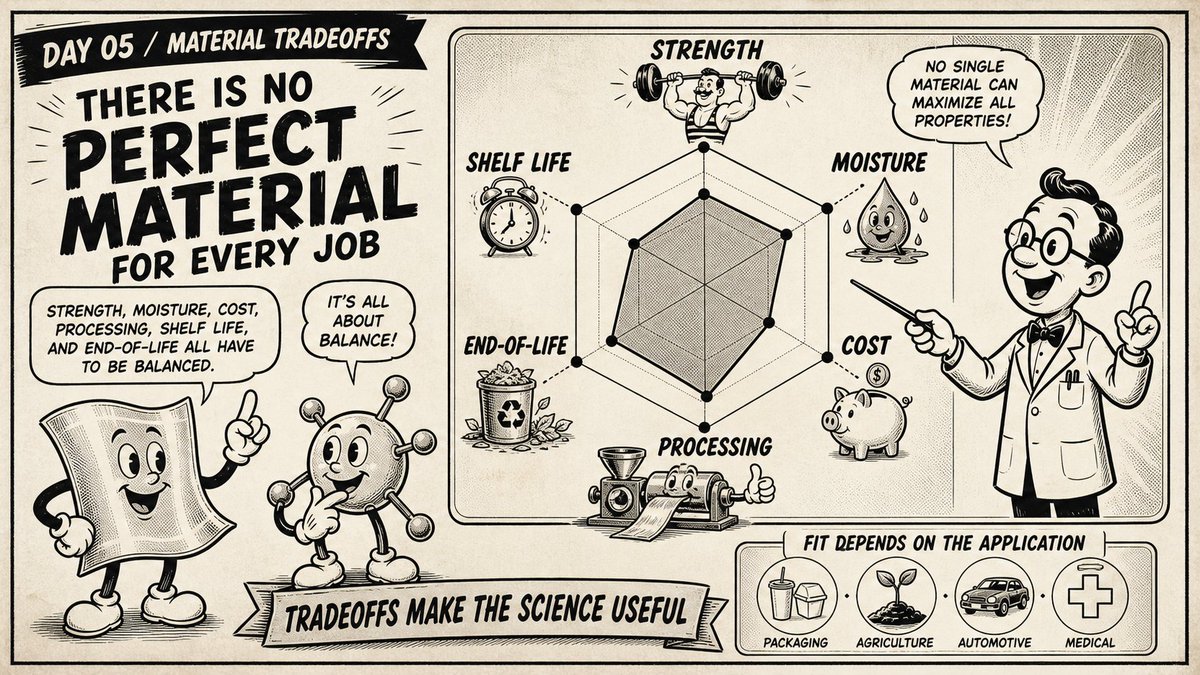 biopolymergroup's tweet photo. There is no perfect material for every job.

Strength, moisture behavior, shelf life, processing, cost, and end-of-life all have to be balanced.

The useful question is not “best material?” It is “best fit for this application?” https://t.co/TGdXHTFX5S