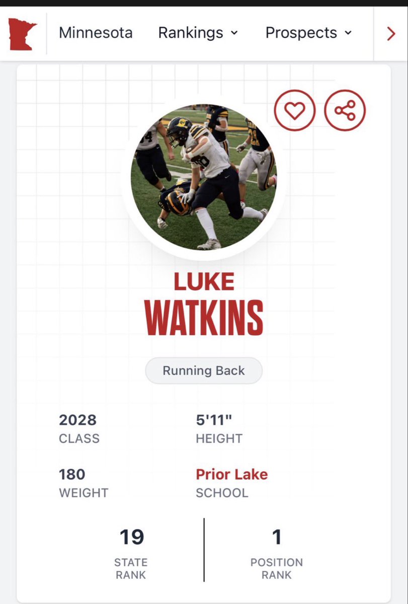 LukeWatkins32's tweet photo. Grateful to be ranked as the #1 RB in the MN class of 2028. Thank you @PrepRedzoneMN for the recognition! Excited to continue the grind! 

@OJW_Scouting @MNFootballHub @plhsfootball https://t.co/d83fms85iZ