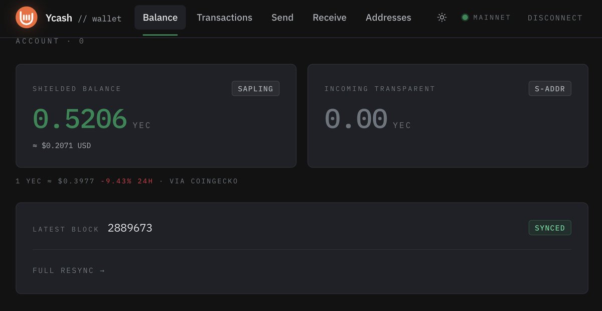 YcashFoundation's tweet photo. For years, @oldtale12345 has been asking for a browser-based shielded Ycash wallet to help him spread to word about Ycash in China and elsewhere.

That's about to become a reality soon, and you'll be able to secure the web wallet's private keys via Metamask or a Ledger hardware wallet too! 🚀