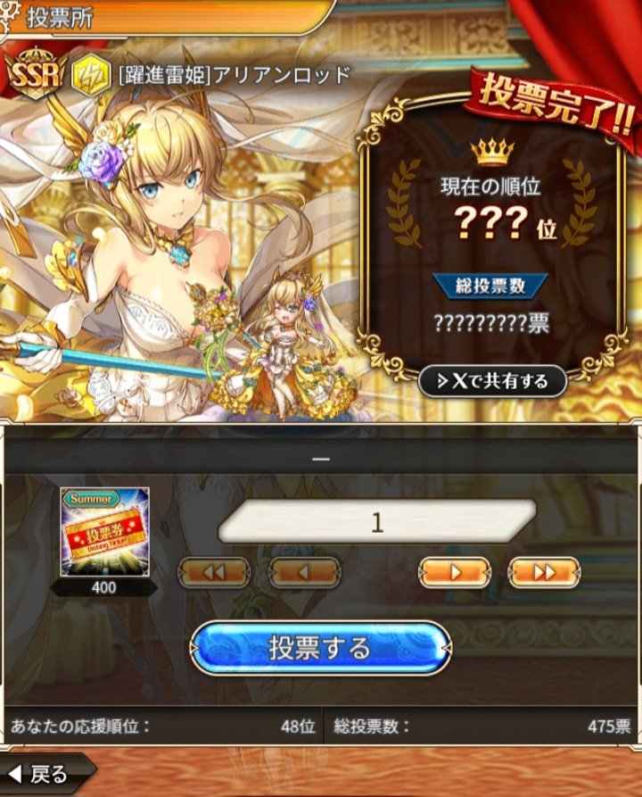 update0120's tweet photo. #神姫プロジェクト
投票は花嫁アリアンロッドに475票、ルナに420票投票しました🗳️
この2人はイベントのお話もあってお気に入り https://t.co/TAvLZgAnT0