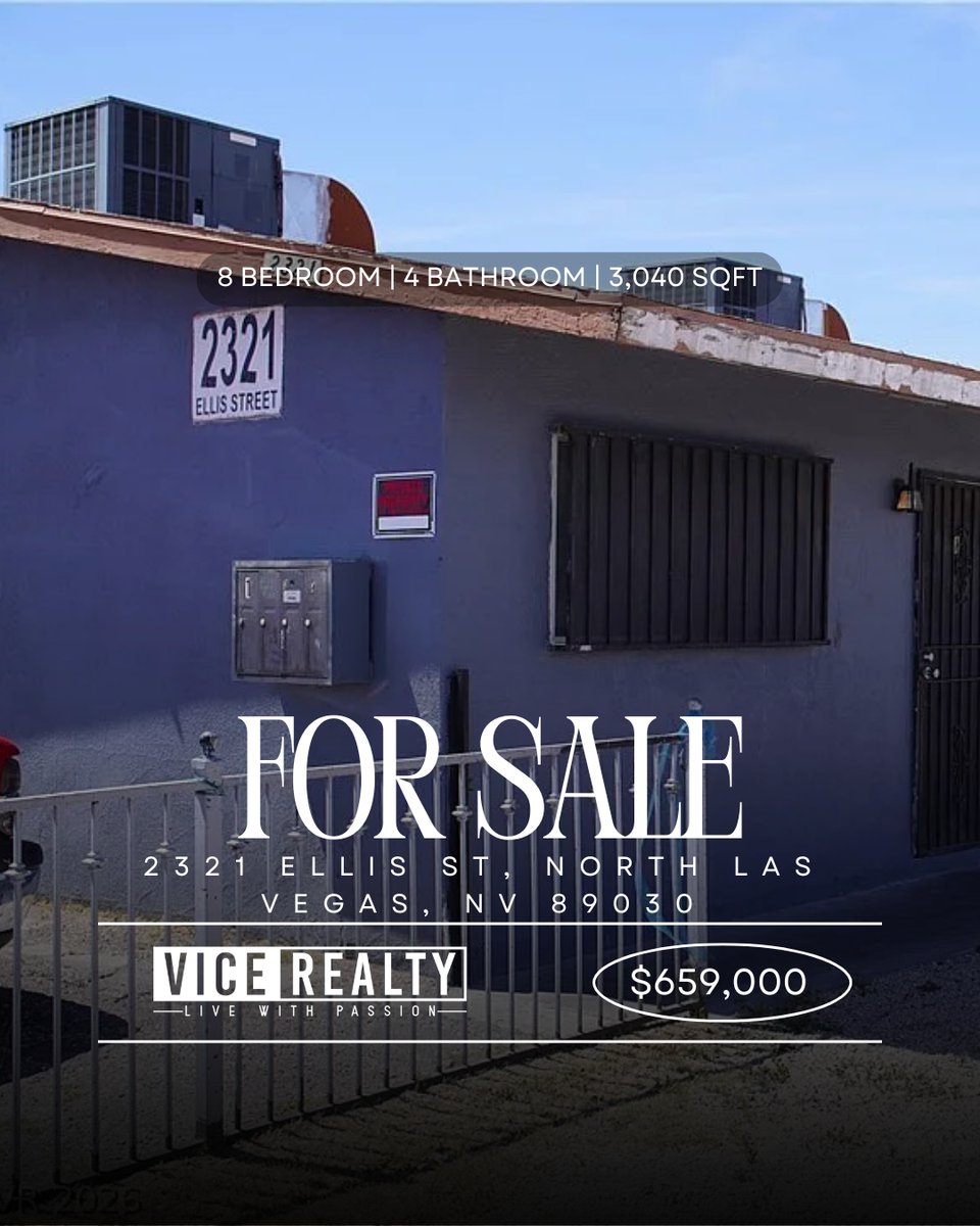 vicerealty's tweet photo. For Sale 
2321 Ellis St, North Las Vegas, NV 89030
 $659,000
Spacious 8 bed / 4 bath property with 3,040 sq ft, offering flexibility for both living and income potential. Properties with this kind of capacity don’t come around often.
(702) 825-4663
#ViceRealty https://t.co/Qt8E06lvXR