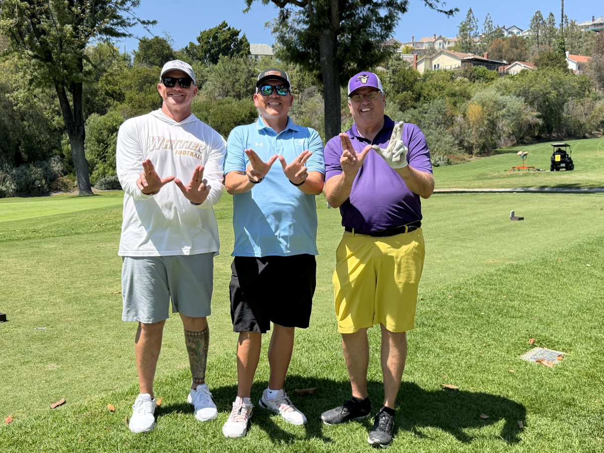 CoachCambero's tweet photo. We appreciate @WhittierCollege @Poetfootball for having us out at their annual Purple &amp; Gold Golf Tournament. We are proud partners of Whittier College Athletics. #FearThePoets #GameOne @GameOne_USA #UnderArmour https://t.co/vauYDHRpqp