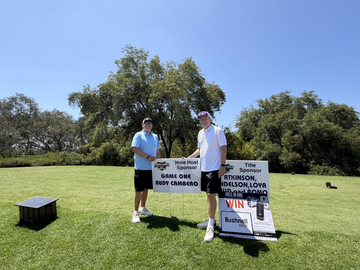 CoachCambero's tweet photo. We appreciate @WhittierCollege @Poetfootball for having us out at their annual Purple &amp; Gold Golf Tournament. We are proud partners of Whittier College Athletics. #FearThePoets #GameOne @GameOne_USA #UnderArmour https://t.co/vauYDHRpqp