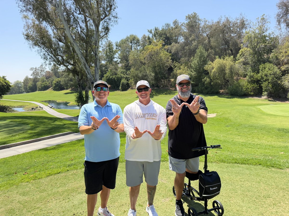 CoachCambero's tweet photo. We appreciate @WhittierCollege @Poetfootball for having us out at their annual Purple &amp; Gold Golf Tournament. We are proud partners of Whittier College Athletics. #FearThePoets #GameOne @GameOne_USA #UnderArmour https://t.co/vauYDHRpqp