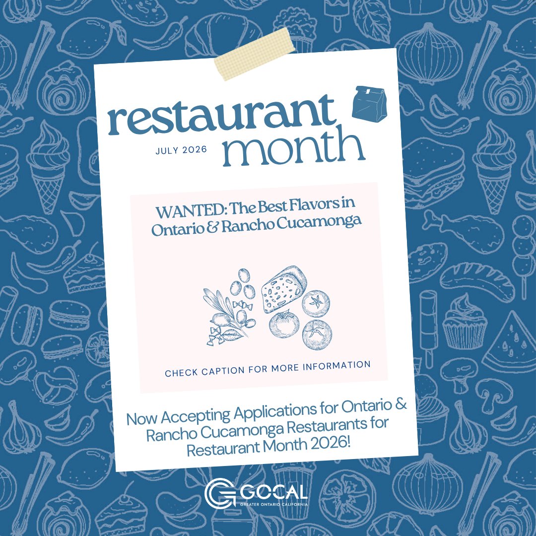 VisitGOCAL's tweet photo. WANTED: The best food in Ontario &amp; Rancho Cucamonga! 📢 Applications are officially open for Restaurant Month July 2026.

Sign up your restaurant now https://t.co/Mzk5hY7TWt 🥘 https://t.co/ZLmfVET8pG