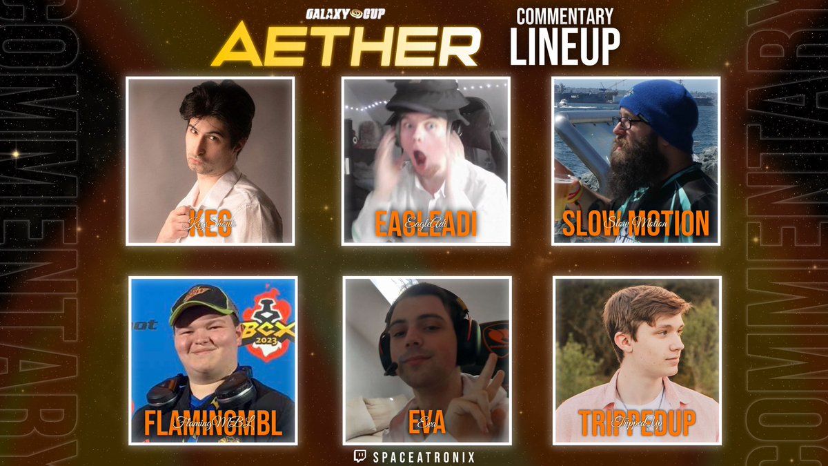 GalaxyCupBH's tweet photo. Introducing your commentary lineup for Galaxy Cup: Aether!

🎙️@KEGSHOUTS 
🎙️@RealEagleAdi 
🎙️@Slow00Motion 
🎙️@FlamingMBL 
🎙️Eva 🐐
🎙️@GettingTripped 

Come watch for some amazing commentary, crazy gameplay, and exclusive twitch drops!
📺 https://t.co/u4RPKxyolQ

#Brawlhalla #BHEsports #BHCommunity #GalaxyCupBH #FGC