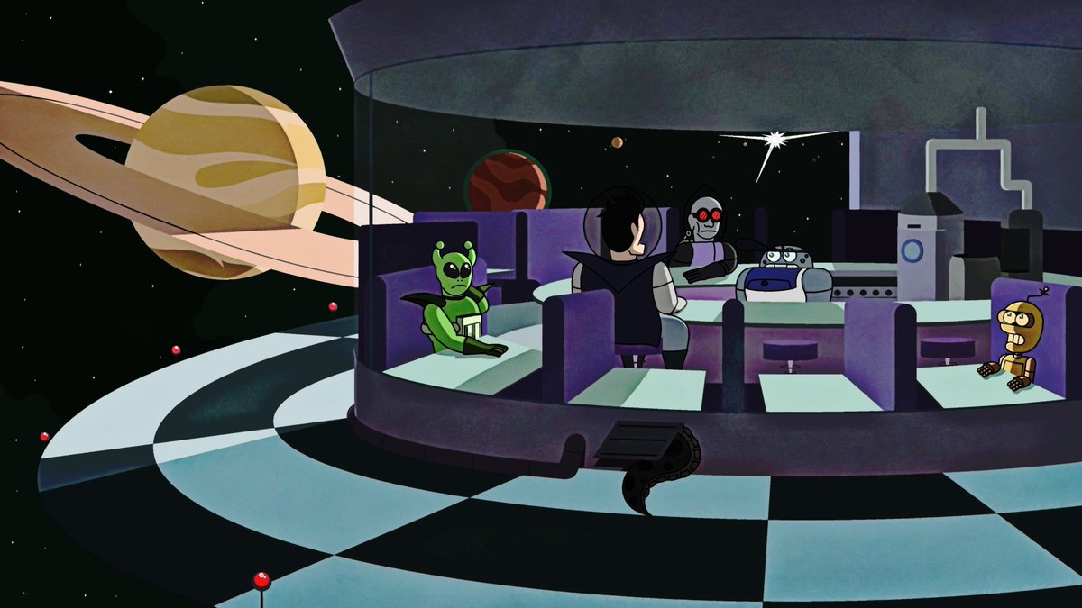 Fantast1cFox's tweet photo. Made this piece of art based off of that one piece of art Nighthawks, but instead with my characters, in a in-universe setting. #cartoon #sciencefiction #art https://t.co/63R8IQPieI