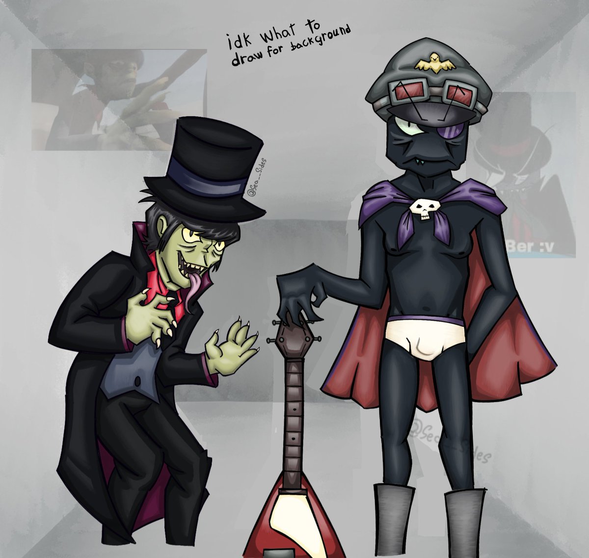 SEA__SIDES's tweet photo. Murdoc gorillaz reminds me a bit of black hat (I'm embarrassed to post this) 

#Villainous #Gorillaz #Fanart https://t.co/RVwwG2WRT0