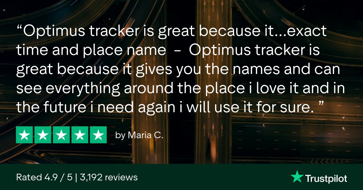 OptimusTracker's tweet photo. "It gives you the names and can see everything around the place... I love it!" 📍🗺️

We love that our customers find so much value in the detail of our tracking! Whether it’s an exact time or a specific location name, Optimus is designed to give you the full picture.

We are so grateful for our wonderful customers and their plans to stick with us in the future! To keep you moving, our friendly, bilingual customer service team is available 7 days a week.

🚛🚗 On the market for GPS trackers for your fleet or personal vehicle? Optimus GPS Tracking has the perfect, high-detail solution for you.

📩 Have a question? Reach out today!
Mon-Fri 9am-9pm
Sat-Sun 9am-7pm EST
📞 855-893-0707
📨 Support@optimustracker.com

#optimustracking #gpstracker #dashcam