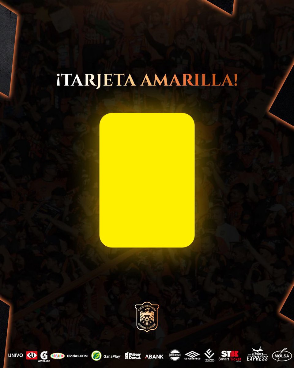 cdaguilaoficial's tweet photo. ⌚️ST| Min. 66’ en el Estadio Juan Francisco Barraza. 🏟️
🟨𝗧𝗮𝗿𝗷𝗲𝘁𝗮 𝗔𝗺𝗮𝗿𝗶𝗹𝗹𝗮 para Andrés Dávila.
#CDÁGUILA 0️⃣ 🆚 1️⃣ #LAFIRPO
#VamosÁguila | #ElMásGrande | #Centenario2026 | https://t.co/YQlwpn2PvK https://t.co/Fi18k7O4oP