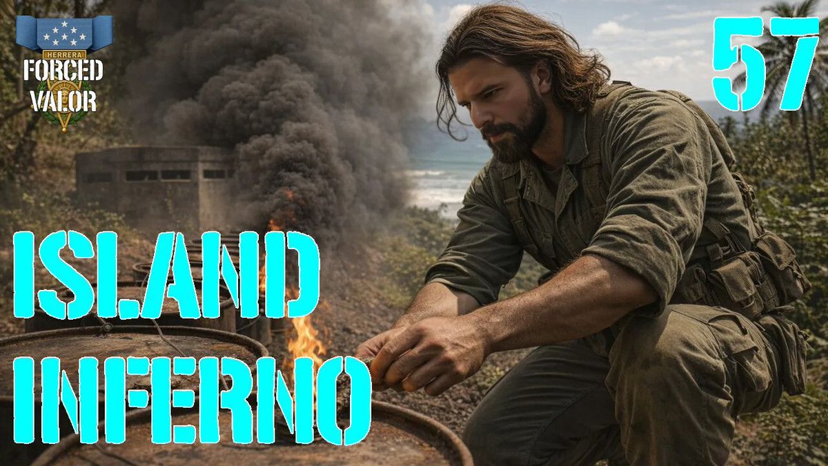 ForcedValor's tweet photo. Marine Herrera storms Guam's deadly beaches and turns washed-up oil drums into a choking smoke weapon, cracking Japanese bunkers wide open. Silver Star earned in the inferno! Watch the full episode now. https://t.co/bpTuBTSQuF https://t.co/ekyvdY7fCm