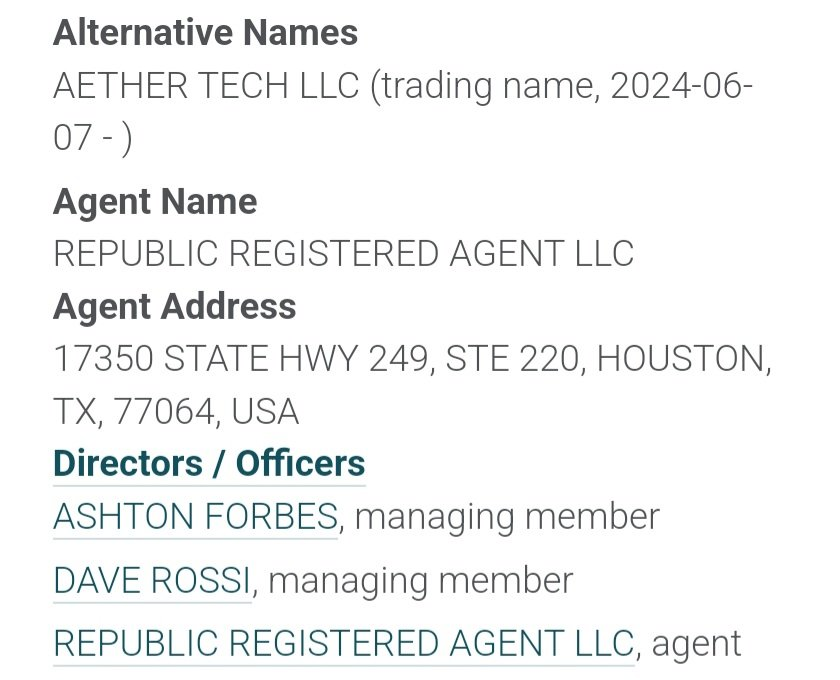 adams_at's tweet photo. @AshtonForbes @TheProjectUnity You were a “managing member” of Aether Tech. The guy sent an email to the Aether Tech address you promoted and was scammed out of $6,400. 

Whether you got any of the money or not, *you were involved in the scam*. https://t.co/qvJa9rwRyK