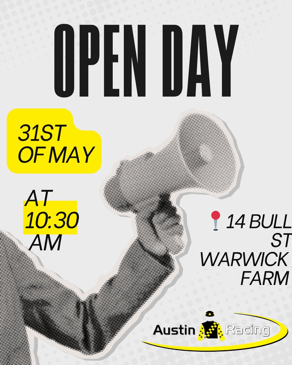 austin__racing's tweet photo. SAVE THE DATE - 31st of May

Austin Racing are opening their doors and invite you all to come along! There will be horse parades, food, beverages, pony rides and a team of good people! 

RSVP (for catering purposes): aleesha@austinracing.com.au https://t.co/JV6T4KqEpG