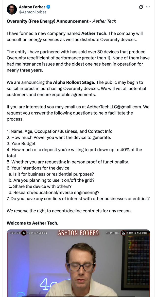 adams_at's tweet photo. @AshtonForbes @TheProjectUnity You were a “managing member” of Aether Tech. The guy sent an email to the Aether Tech address you promoted and was scammed out of $6,400. 

Whether you got any of the money or not, *you were involved in the scam*. https://t.co/qvJa9rwRyK